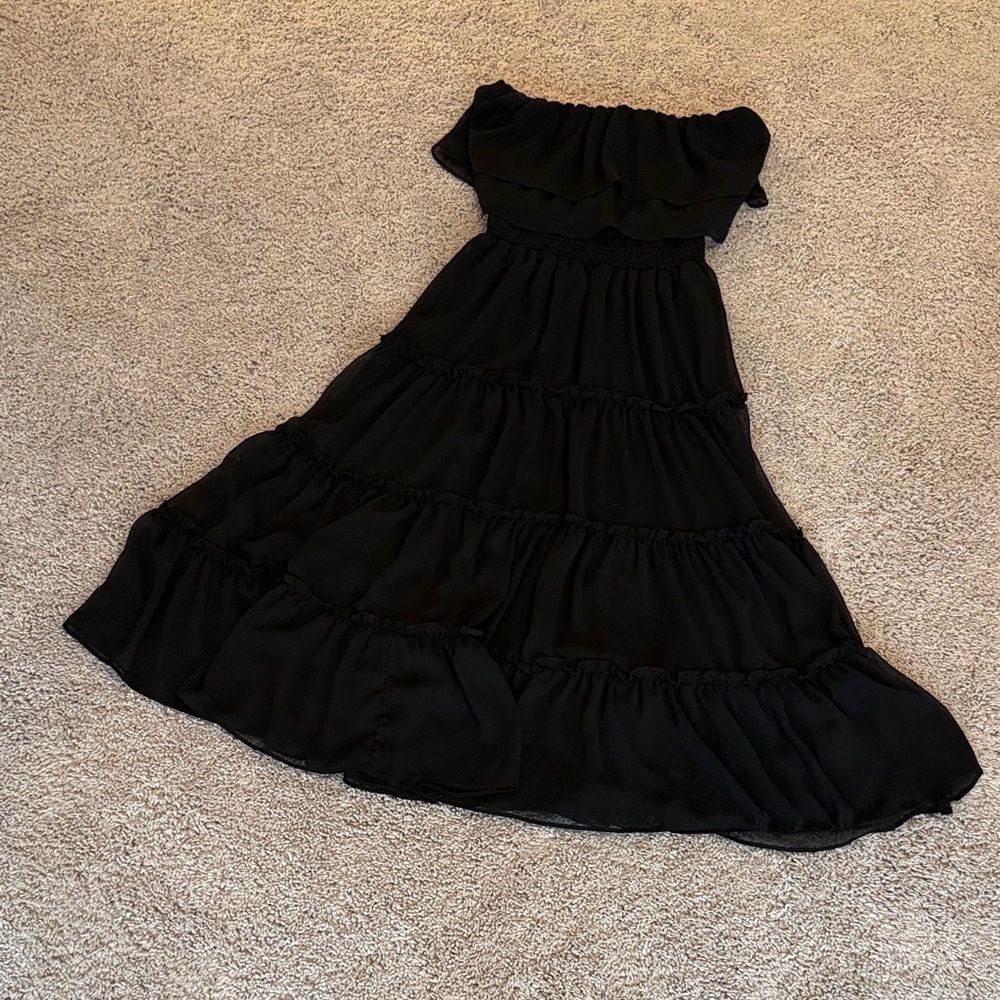 1. State Black Off-Shoulder Tiered Midi Dress
